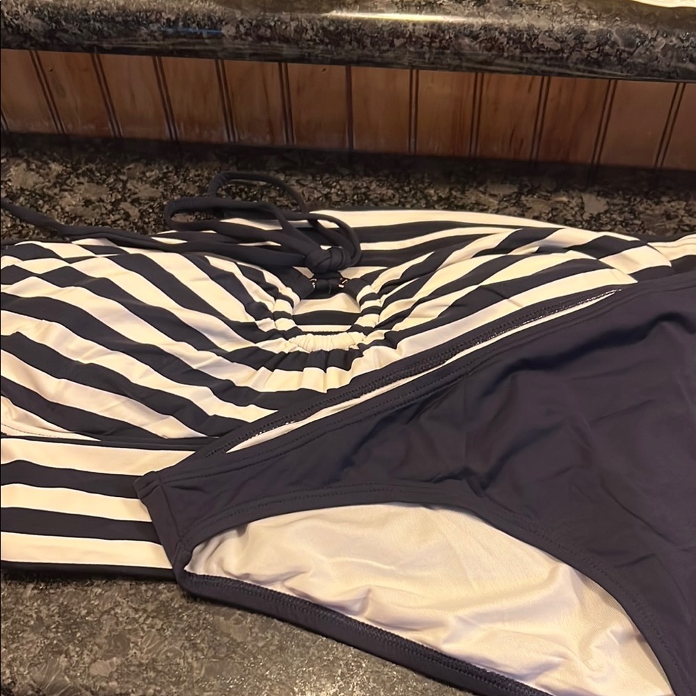 Michael Kors Striped Dark Blue and White Bikini Set